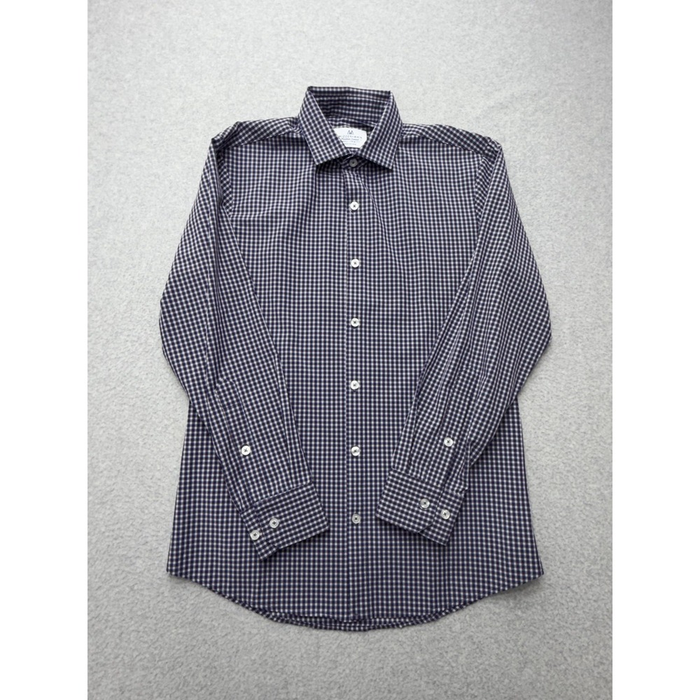 Mizzen+Main Dress Shirt Mens Small Blue Gingham Slim‎ Fit Non Iron Stretch